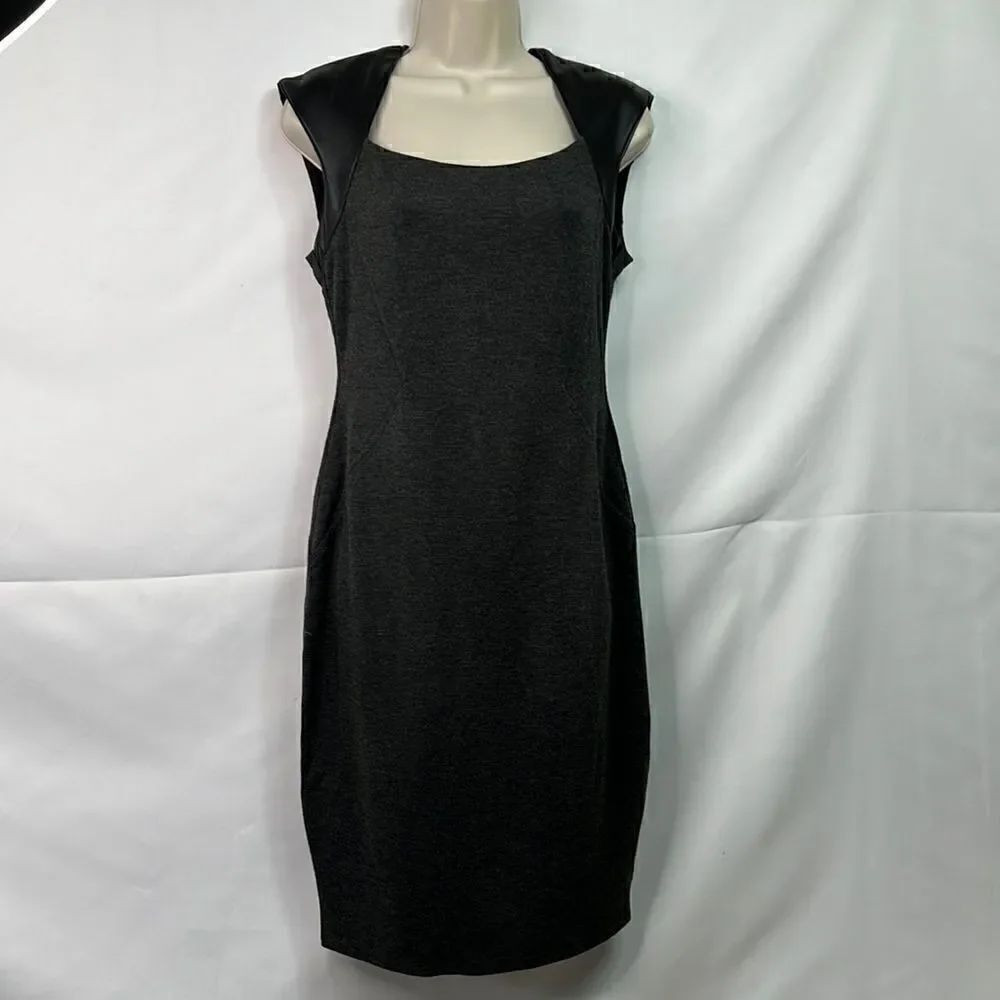 Bailey 44 Gray knit dress with soft vegan leather accent size Medium